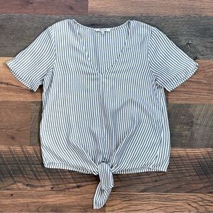 Madewell Blue and White Striped Tie-Front Blouse